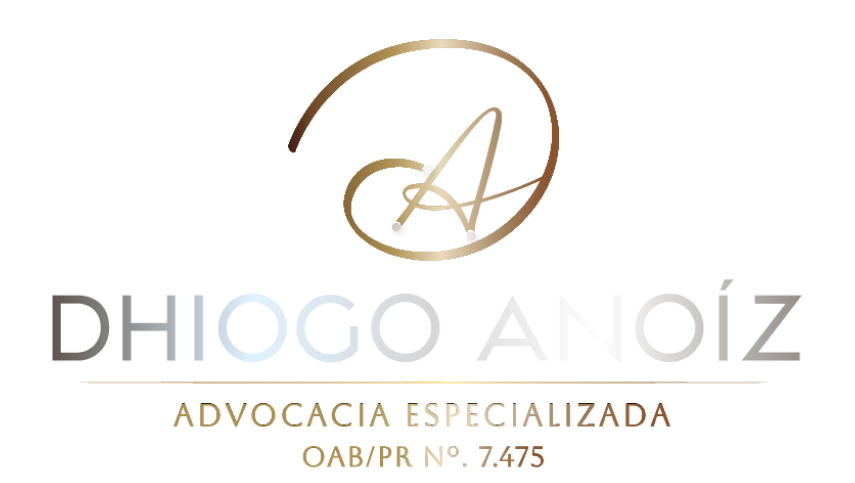 Logotipo: a letra "A" estilizada, com o nome do escritório "Dhiogo Anoíz - Advocacia Especializada" seguido pelo número da OAB/PR 7475