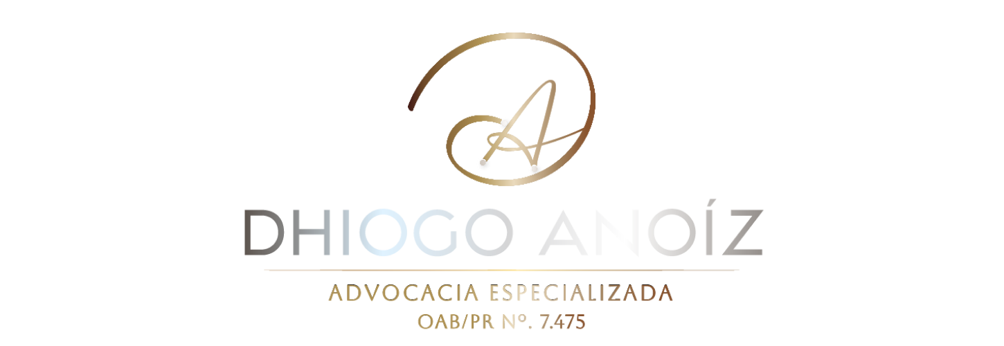 Logotipo: a letra "A" estilizada, com o nome do escritório "Dhiogo Anoíz - Advocacia Especializada" seguido pelo número da OAB/PR 7475