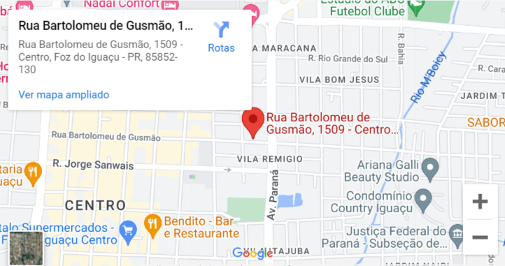 Imagem do mapa mostrando a localização do escritório com um link para o Google Maps.